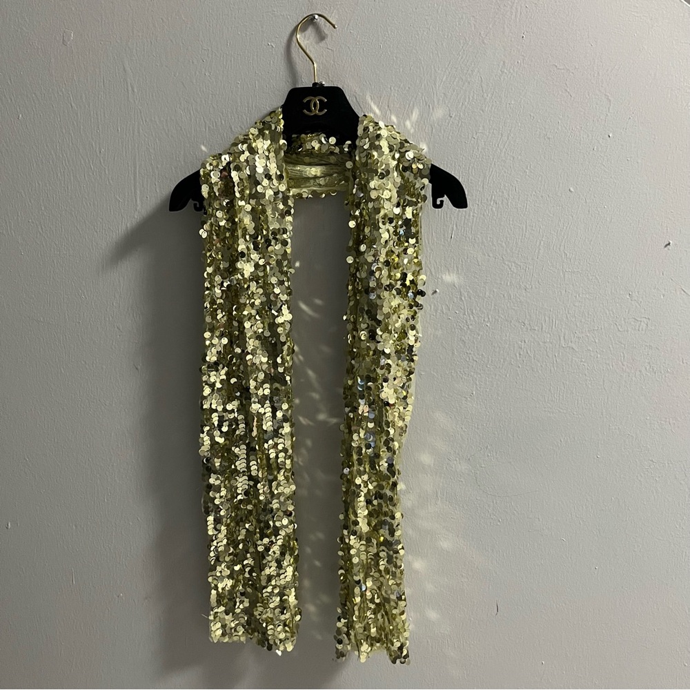 Gold Sequin Embellished Scarf Shawl Wrap - Picture 3 of 10
